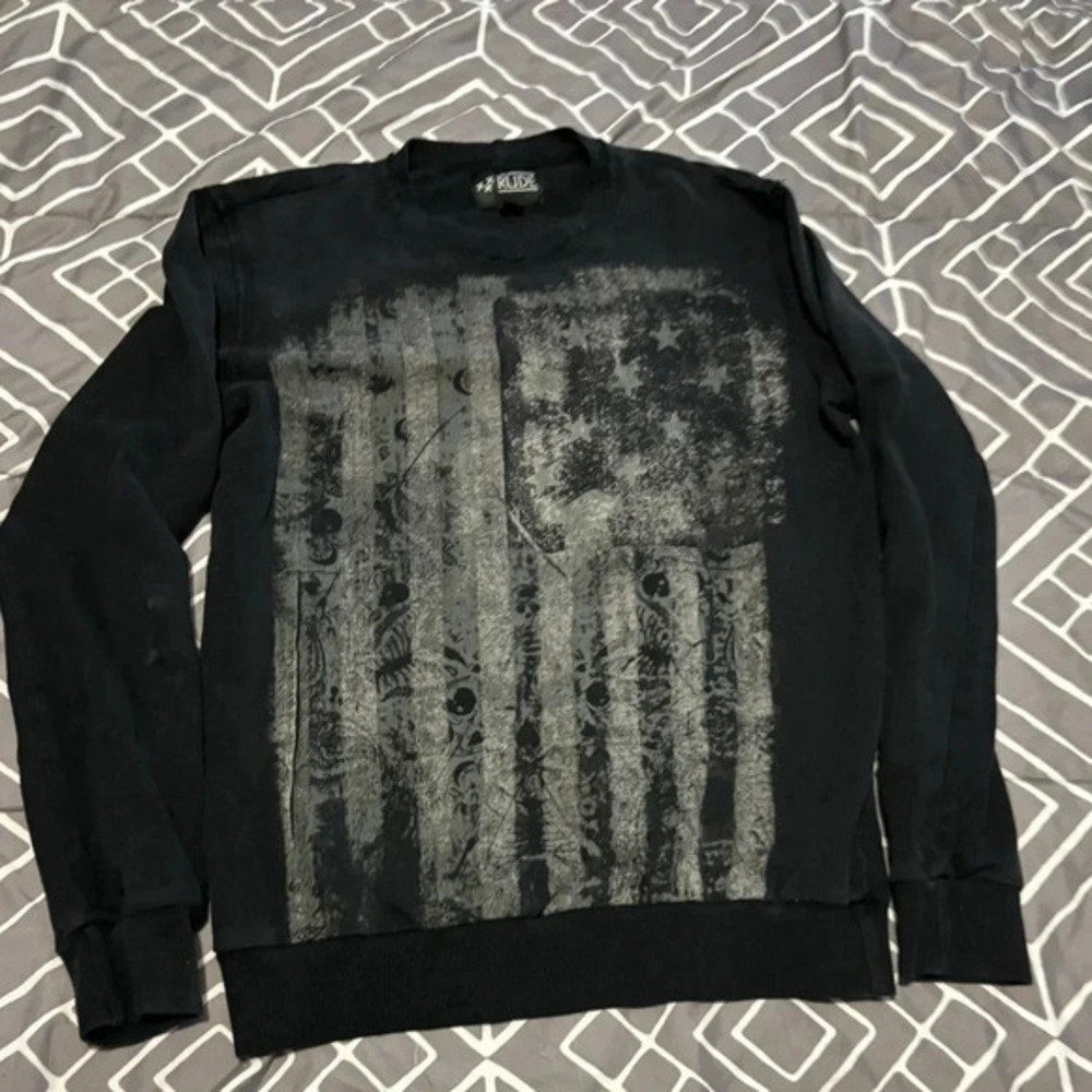 XXX RUDE American flag crewneck sweatshirt large black vintage